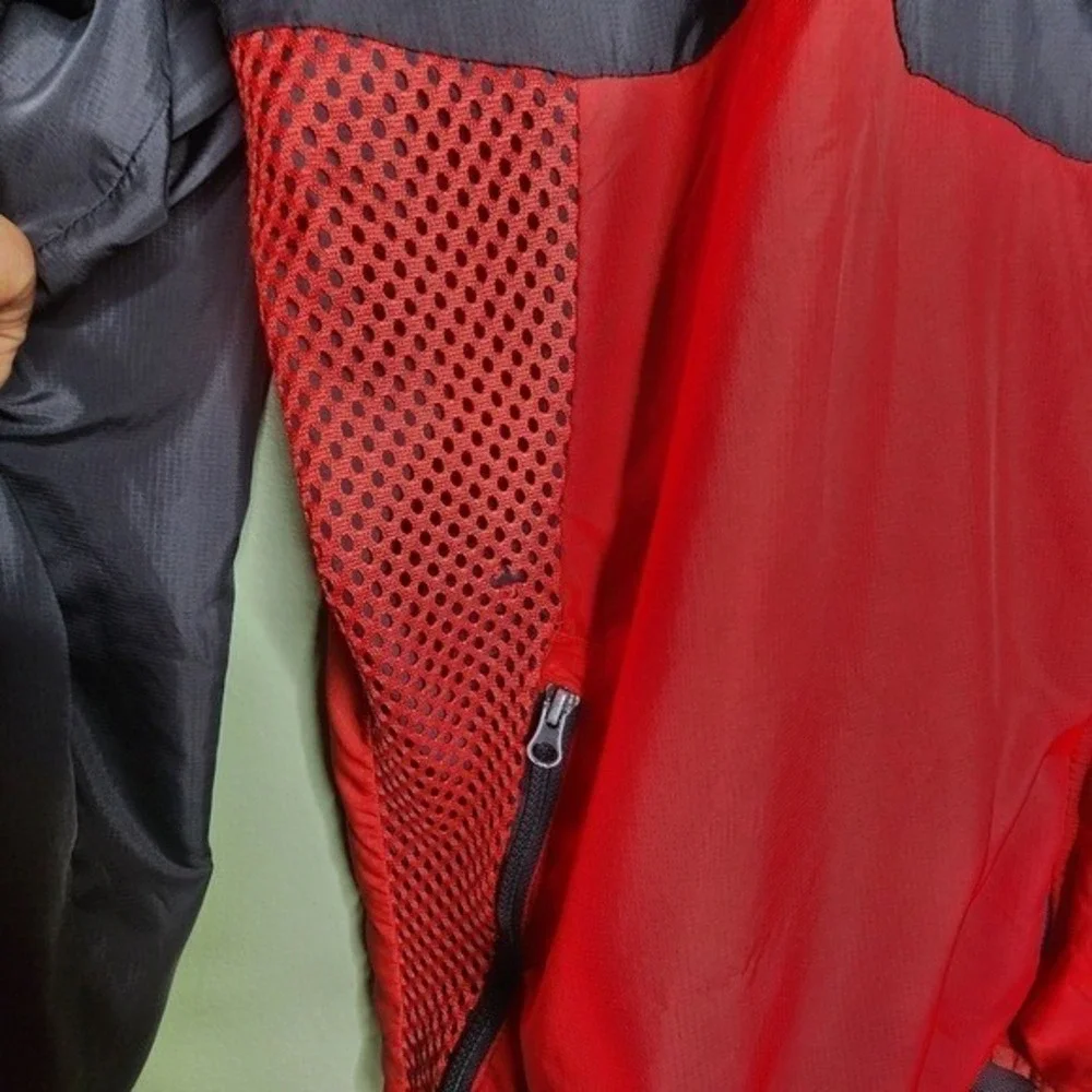 Russell Athletic‎ Mens Black Red Colorblock Hooded Windbreaker Jacket XL